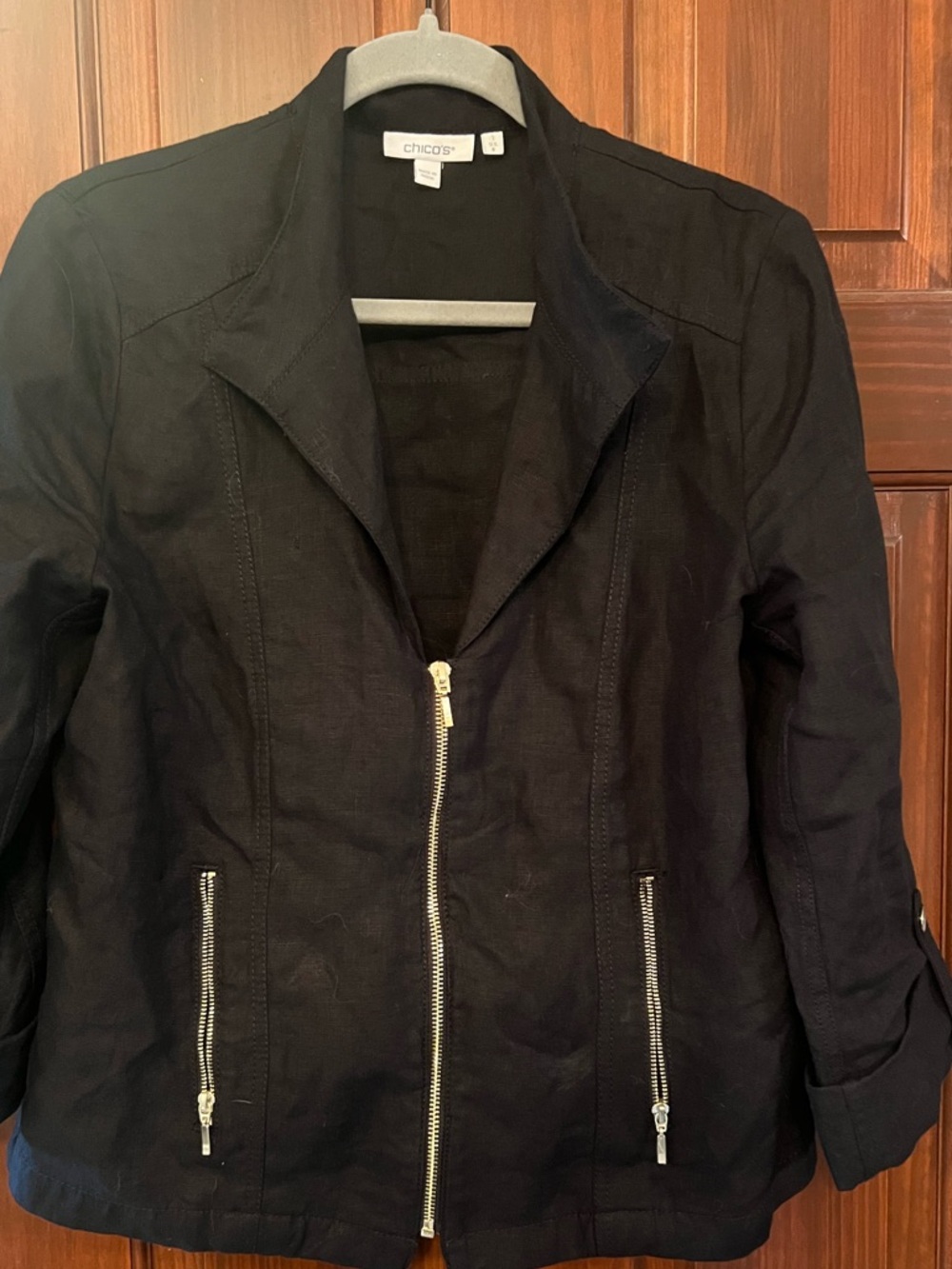 Chico's Black Zip-Front Blazer with Silver Hardware